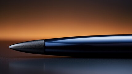 Canvas Print - A close up of a blue pen on top of an orange table, AI