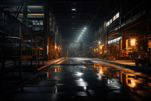 Abandoned Industrial Interior With Rusty Metal, Old Equipment, And Dark Atmospheric Lighting.