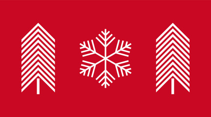 Wall Mural - christmas trees and snowflake abstract design red card.