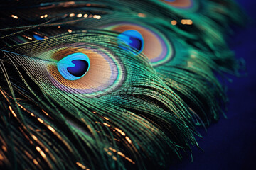 Poster - Hyperrealistic portrayal of a peacock feather, showcasing the intricate patterns and vibrant colors with remarkable precision.