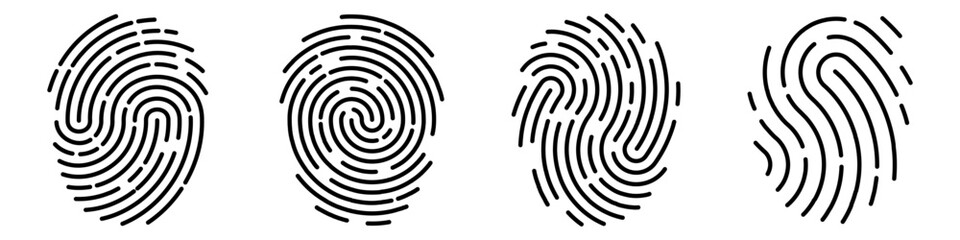 Set of vector fingerprints of different types. Personal identification. Fingerprints in black on an isolated background. Stock illustration EPS 10