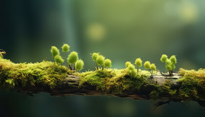 Wall Mural - Micro greens moss on a branch in the forest