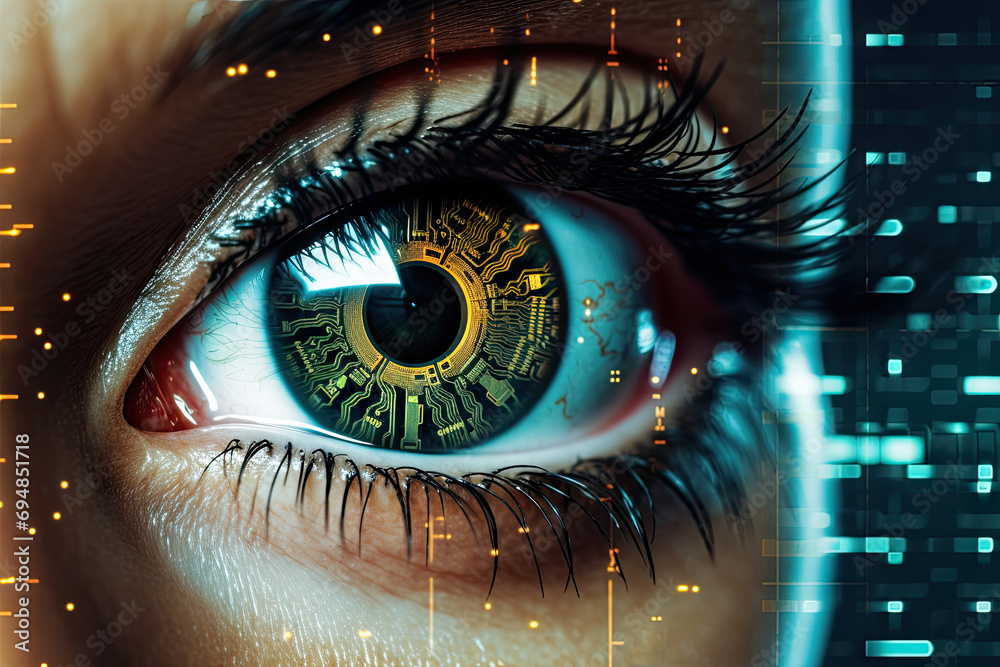 Generative AI image of Cybernetic Eye with Digital Overlays Stock Photo ...