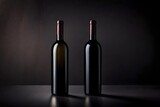 Fototapeta  - two wine bottles  , wine product mockup , bottle of wine on minimal marble background , advertising template