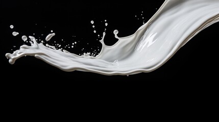 Canvas Print - A close up of a splash of milk on black background, AI