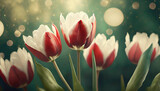 Fototapeta Tulipany - Czerwone tulipany, dekoracja ścienna, obraz vitage, generative AI