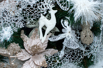 Wall Mural - Christmas tree branches with a decorations	