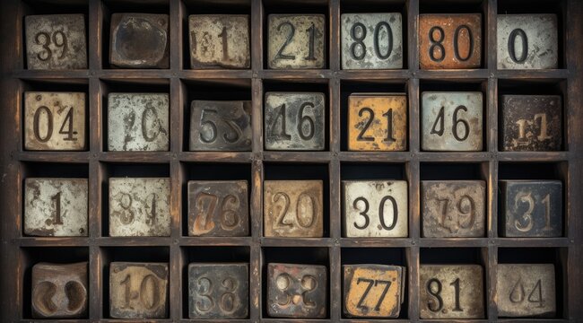 Close up of various shabby printing blocks