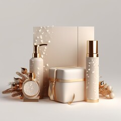 charming beauty kit, including skincare essentials, presented in an ornate floral box with a ribbon