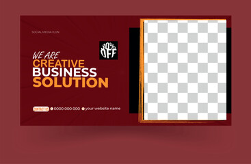 Wall Mural - Professional business facebook cover page timeline web ad banner template with photo place modern layout white background and Vivid red shape and text design