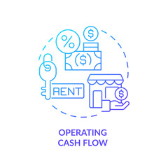 Canvas Print - 2D gradient operating cash flow icon, simple isolated vector, blue thin line illustration representing cash flow management.