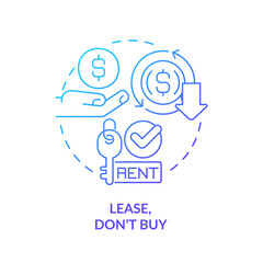 Canvas Print - 2D gradient lease, dont buy icon, simple isolated vector, blue thin line illustration representing cash flow management.