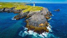 Aerial Of Cape Race Lighthouse, Mistaken Point, UNESCO World Heritage Site, Avalon Peninsula, Newfoundland, Canada