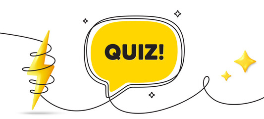 Poster - Quiz tag. Continuous line art banner. Answer question sign. Examination test symbol. Quiz speech bubble background. Wrapped 3d energy icon. Vector