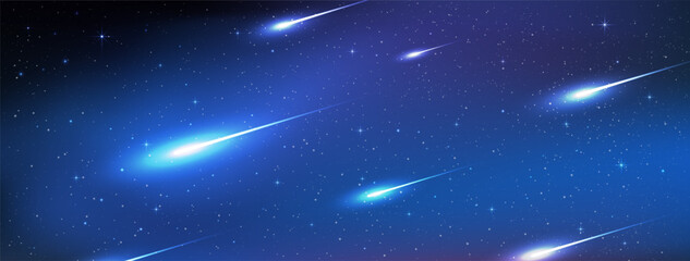 Wall Mural - a night full of beautiful meteor showers. shooting star, falling star. stardust in deep universe. ve