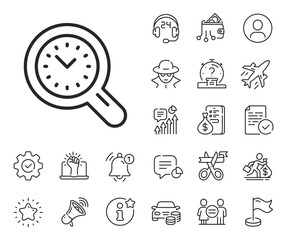 Wall Mural - Clock sign. Salaryman, gender equality and alert bell outline icons. Time management line icon. Work analysis symbol. Time management line sign. Spy or profile placeholder icon. Vector