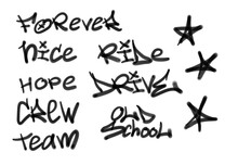 Collection Of Graffiti Street Art Tags With Words And Symbols In Black Color On White Background