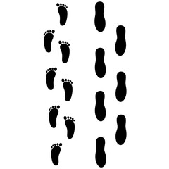 Wall Mural - Black human footprint vector icon on white background. Feet and shoes walk regularly.