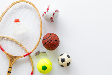 Wall Mural - Sport equipment and game balls. Soccer basketball and baseball balls