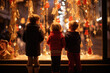 Youngsters In Awe Of Festive New Year Decorations In Storefront