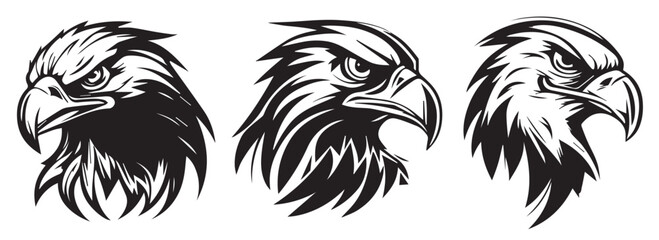Wall Mural - Eagle head, black and white vector, silhouette shapes illustration