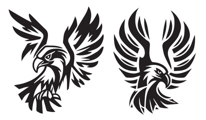 Wall Mural - Beauty Eagle dangerous bird,  black and white vector, silhouette shapes illustration