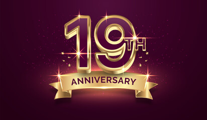 Wall Mural - Premium golden anniversary, 19 years anniversary celebration illustration background