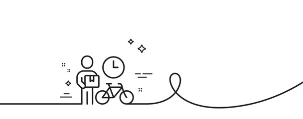Poster - bike courier line icon. continuous one line with curl. delivery bicycle sign. fast city transport sy