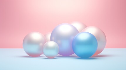 Poster - Floating 3D pastel spheres create space for product display.