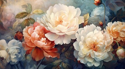 Wall Mural - flowers, roses, peonies,