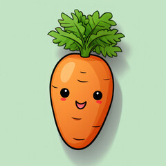 Wall Mural - 3D carrot funny cartoon cute character with eyes, smile isolated on white background. Illustration vegetable for kid, sale, package, cutout minimal.