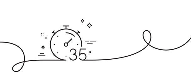 Poster - timer 35 minutes line icon. continuous one line with curl. stopwatch time sign. countdown clock symb