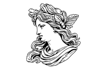 Wall Mural - Aphrodite head hand drawn ink sketch. Engraved style vector illustration.