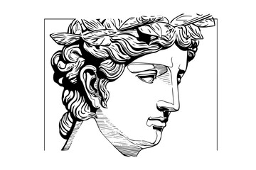 Wall Mural - Hermes head hand drawn ink sketch. Engraved style vector illustration.