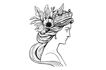 Wall Mural - Aphrodite head hand drawn ink sketch. Engraved style vector illustration.