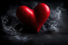 Closeup Of One Red Heart With Black Smokey Background