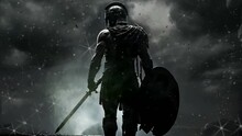 Silhouette Spartan Warrior At Stunning Night, Seamless Looping Video Animated Background	