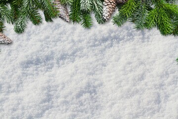 Canvas Print - Merry Christmas and New Year Holidays frame. Snow tree