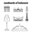 Bundle of Indonesia famous landmarks by silhouette outline style,vector illustration