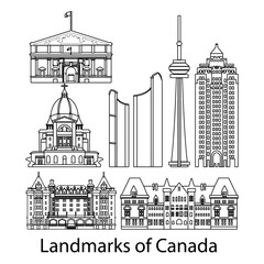 Wall Mural - set of Canada famous landmarks by silhouette outline style,vector illustration