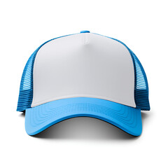 Wall Mural - Blue and white trucker hat mockup, front view