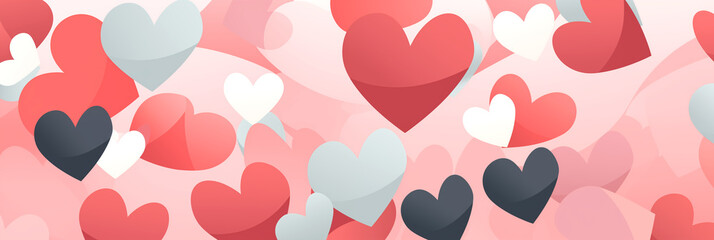 Wall Mural - Hearts pattern background banner. Valentine's Day. Panoramic web header with copy space. Wide screen wallpaper