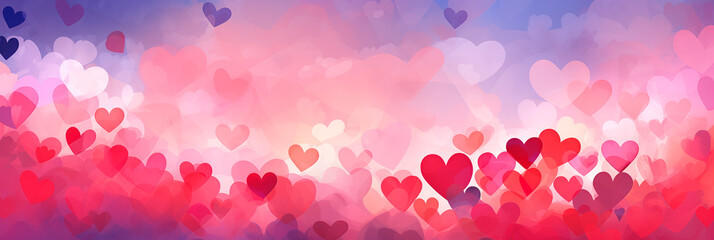Wall Mural - Hearts pattern background banner. Valentine's Day. Panoramic web header with copy space. Wide screen wallpaper