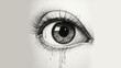 black and white pencil drawing of a crying eye