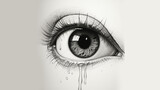Fototapeta  - black and white pencil drawing of a crying eye