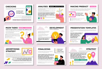 Poster - Presentation slide. Portfolio design template. Corporate report. Business cover for book or advertising. Analytics diagram. Project development. Web or power point. Vector banners set