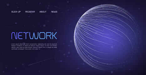 Poster - Blockchain landing page. Digital technology. Network connect. Big data. World globe. Tech cloud or hub. Global map. Bank hologram. Website template. Cyberspace design. Vector background
