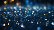 Beautiful glitter blue and yellow lights background. Defocused holidays, bokeh background. Blurred city lights after rain