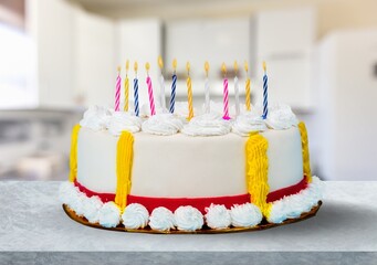 Wall Mural - Tasty sweet Birthday Cake on desk