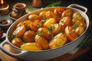 Sticker - Roasted potatoes arranged on a baking dish